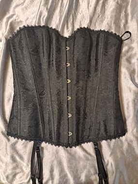 Black Lace-Trim Corset Bustier with Garters